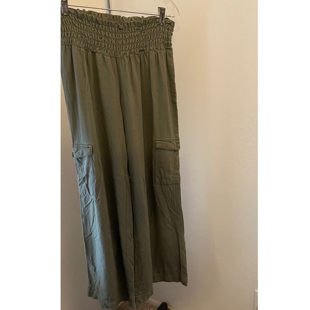 Vintage 90's Olive Green Smocked Waist Cargo Pants Wide Leg Medium comfort USA